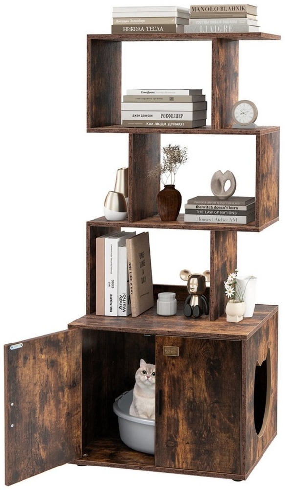 COSTWAY Tierhaus, Katzenschrank mit Bücherregal, Katzenklo Schrank, 60 x 45,5 x 142 cm Bild 1