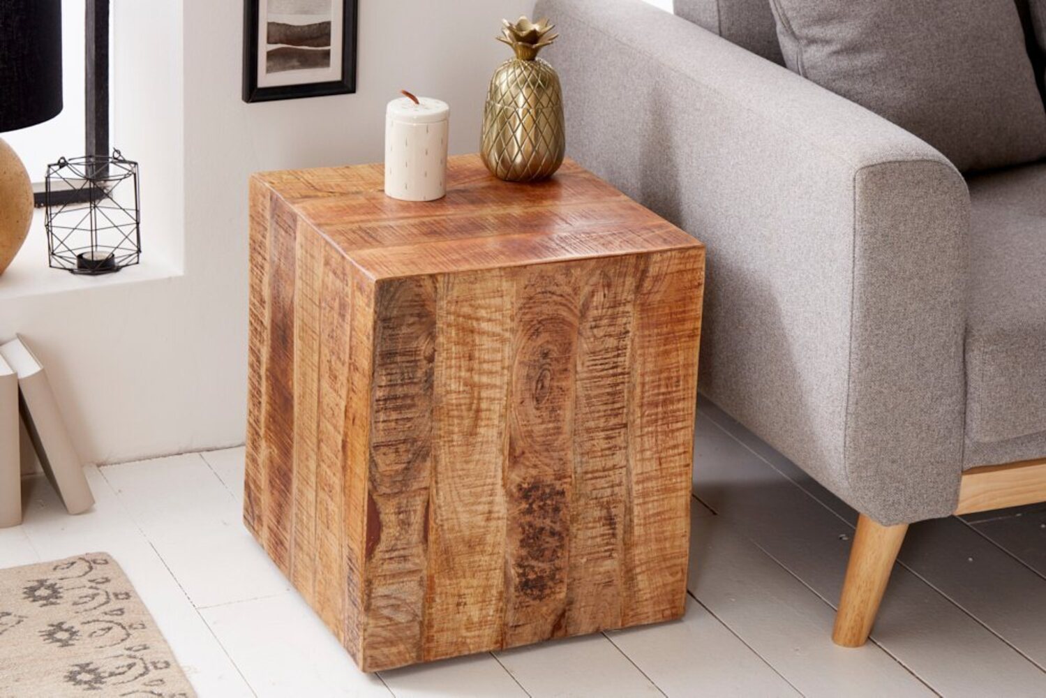 riess-ambiente Beistelltisch FACTORY 40cm natur, Nachttisch · Massivholz · Hocker · mit Rollen · Industrial · Mangoholz Bild 1