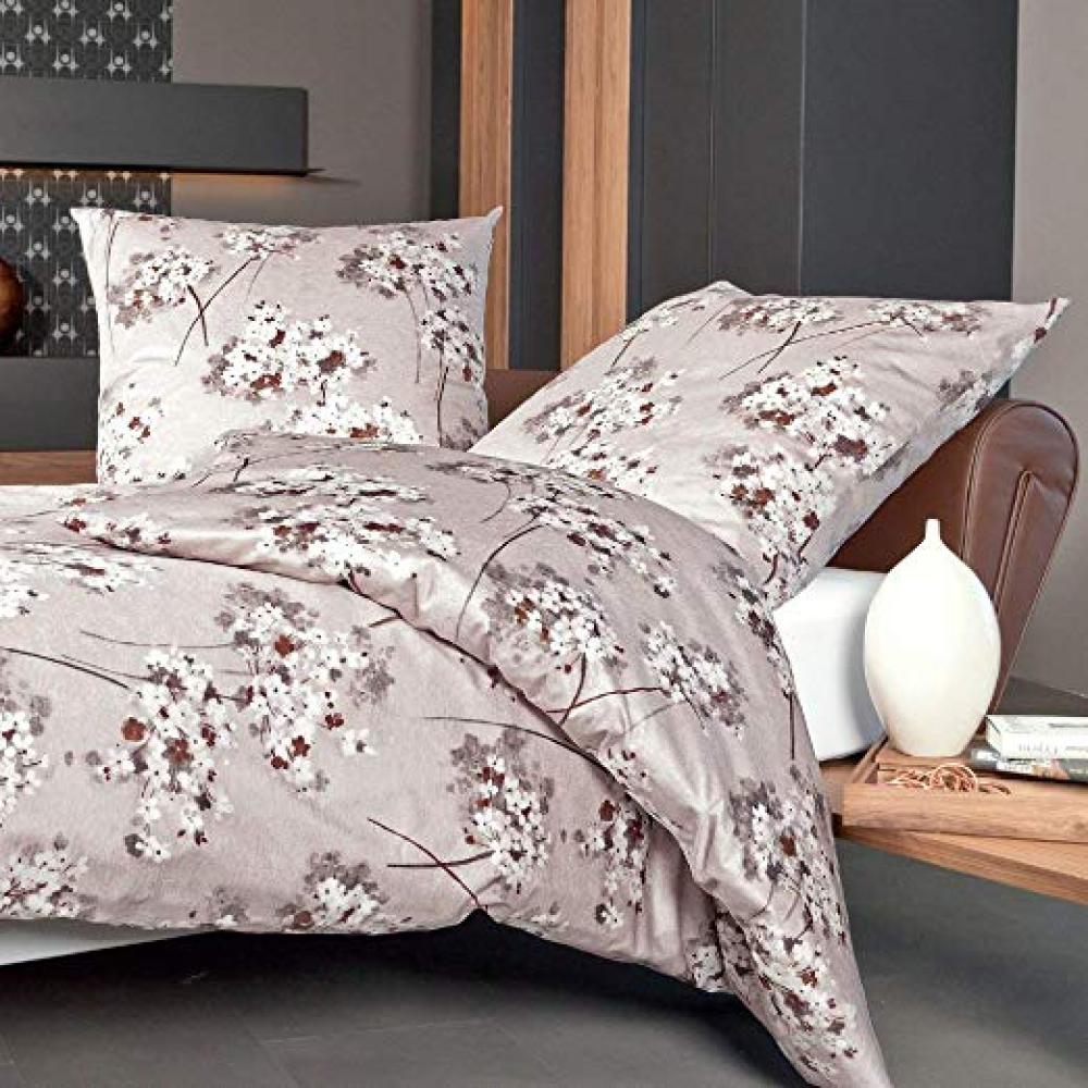 Janine Messina Mako-Satin Bettwäsche 155x220 Blumen Blüten beige braun 43074-07 Bild 1