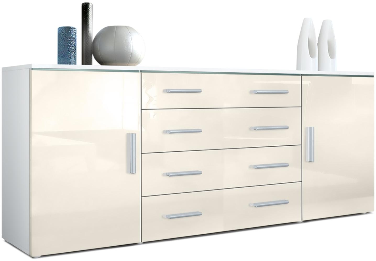 Vladon Sideboard Faro V2, Kommode mit 2 Türen und 4 Schubladen, Weiß matt/Creme Hochglanz (166 x 72 x 35 cm) Bild 1