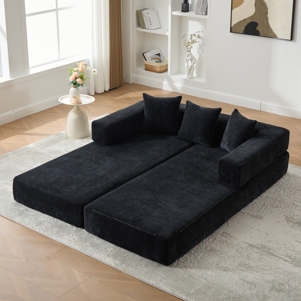 LVHOM Schlafsofa 3 sitzer, Klappsofa mit Schlaffunktion, Bodensofa, Schlafcouch aus Chenille-Stoff, frei Kombination, 198x79x60 cm Bild 1