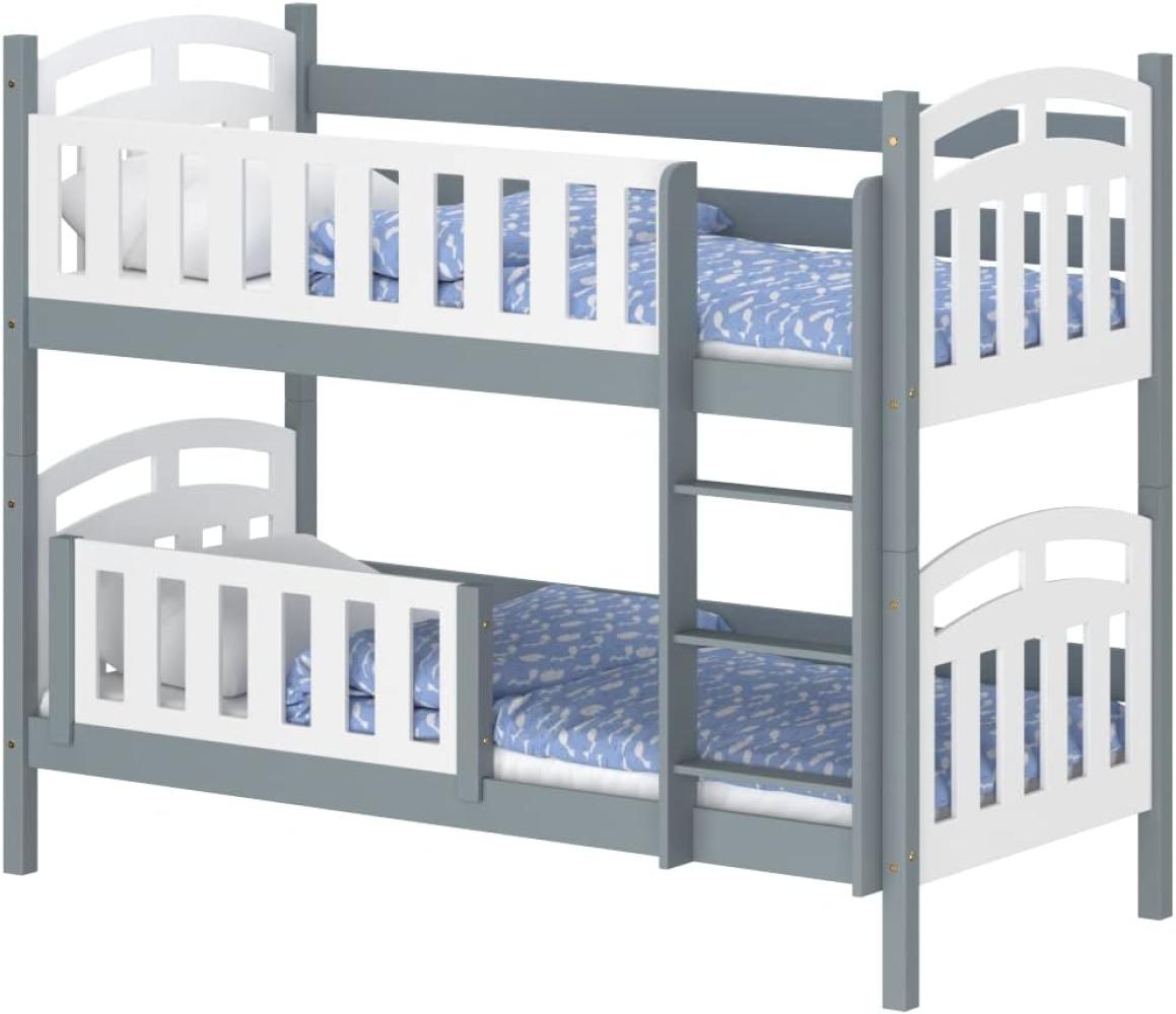 WNM Group Kinderbett mit Rausfallschutz Suzie - aus Massivholz - Hochbett für Mädchen und Jungen - Absturzsicherung Hochbett - Kinderhochbetten 190x90 cm - Grau Bild 1