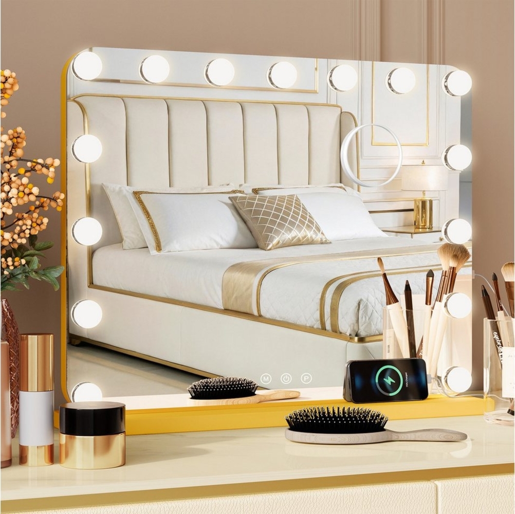 TLGREEN Schminkspiegel mit beleuchtung,50x40/58x46/80x60 Spiegel, (80x60 cm Hollywood spiegel, 20 LED-Leuchten),3 Lichtfarben,USB-Ladeanschluss,10-fache Lupe,wandmontierbar Bild 1