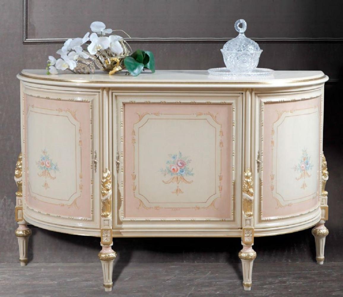 Casa Padrino Luxus Barock Sideboard Cremefarben / Rosa / Mehrfarbig / Gold - Edler Massivholz Schrank mit 3 Türen - Barock Möbel - Luxus Qualität - Made in Italy Bild 1