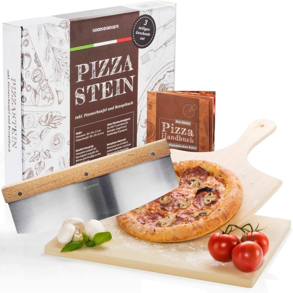 Dimono Pizzastein Backstein Brotbackstein, (Pizzaofen Set, Pizzaschieber & Rezeptbuch), temperaturbeständig bis 900°C Bild 1