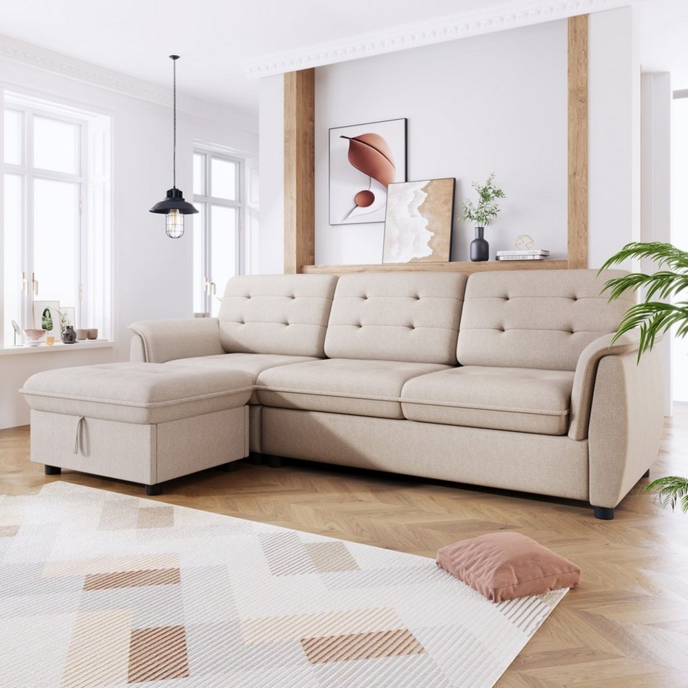 OKWISH Ecksofa 3-Sitzer mit Hocker, L-förmig Sofagarnitur, Loungesofa, mit Ottoman Aufbewahrung Bild 1