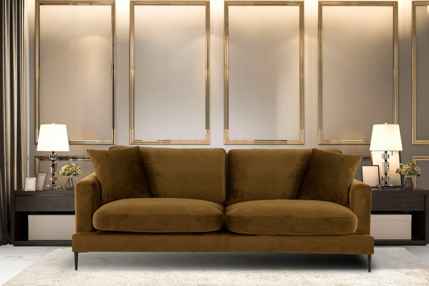 Leonique 3-Sitzer Cozy elegantes Designsofa, Maße B/T/H: 211/97/80 cm, mit losen Kissen und Metallbeinen Bild 1