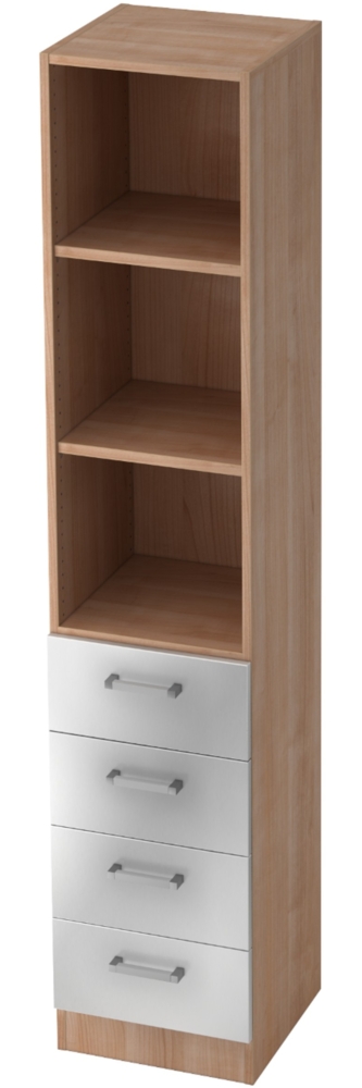 bümö office Aktenschrank Regal mit Schubladen, Büroschrank schmal aus FSC-Holz, 40cm breit in Nussbaum/Silber - Aktenregal & Schubladenschrank mit Chromgriffen, Büro Möbel Schrank System, 7600-N-S-CE Bild 1