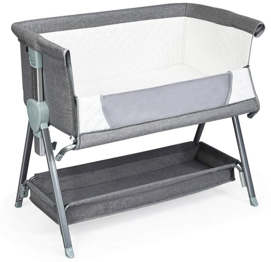 COSTWAY 2 in 1 höhenverstellbares Beistellbett & Babybett mit Aufbewahrungskorb, Kinderbett rollbar, Reisebett inkl. herausnehmbarer Matratze und Befestigungsgurt 93 x 56 x 83 cm Bild 1