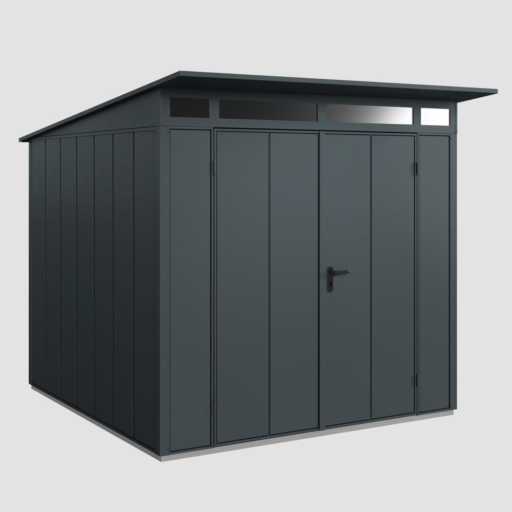 Hörmann Ecostar Metall-Gerätehaus Elegant mit Pultdach Typ 2, 238 x 238 cm , anthrazitgrau, 5,7 m²,2-flüglige Tür Bild 1