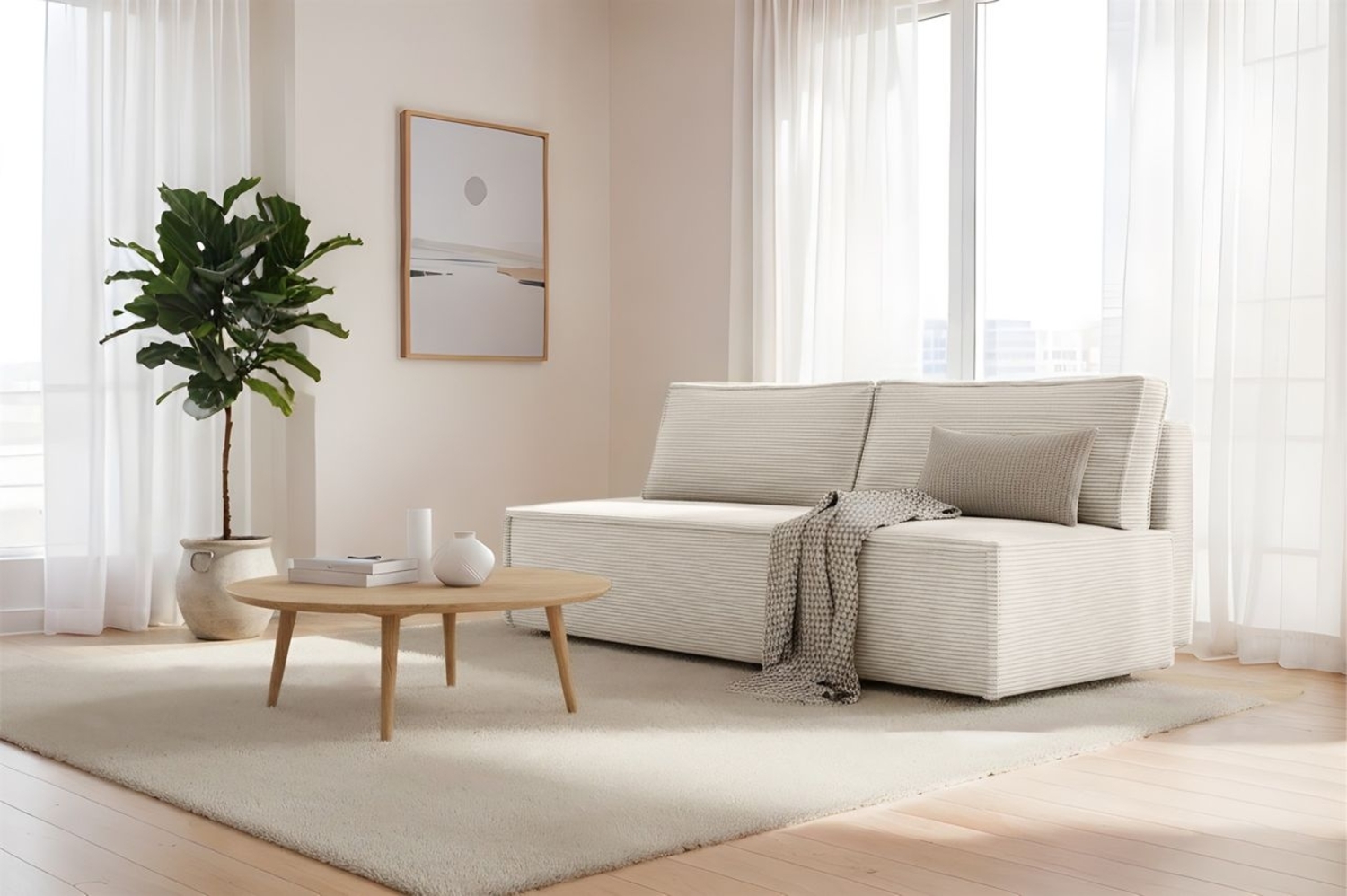 Sofa Designersofa AMANDA 3-Sitzer mit Schlaffunktion in Stoff Poso Altweiss Bild 1