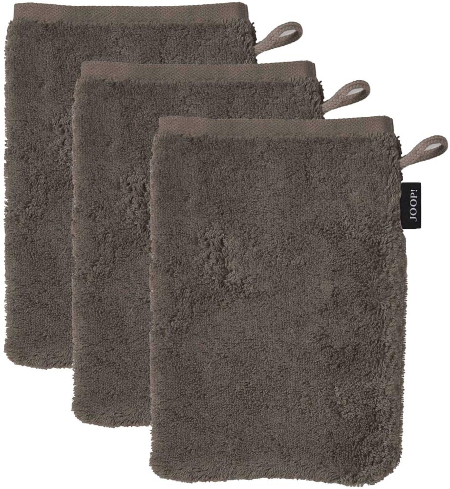 JOOP! Waschlappen, 3er Pack - Waschhandschuh, Doubleface, Walkfrottier Mocca 16x22cm Bild 1