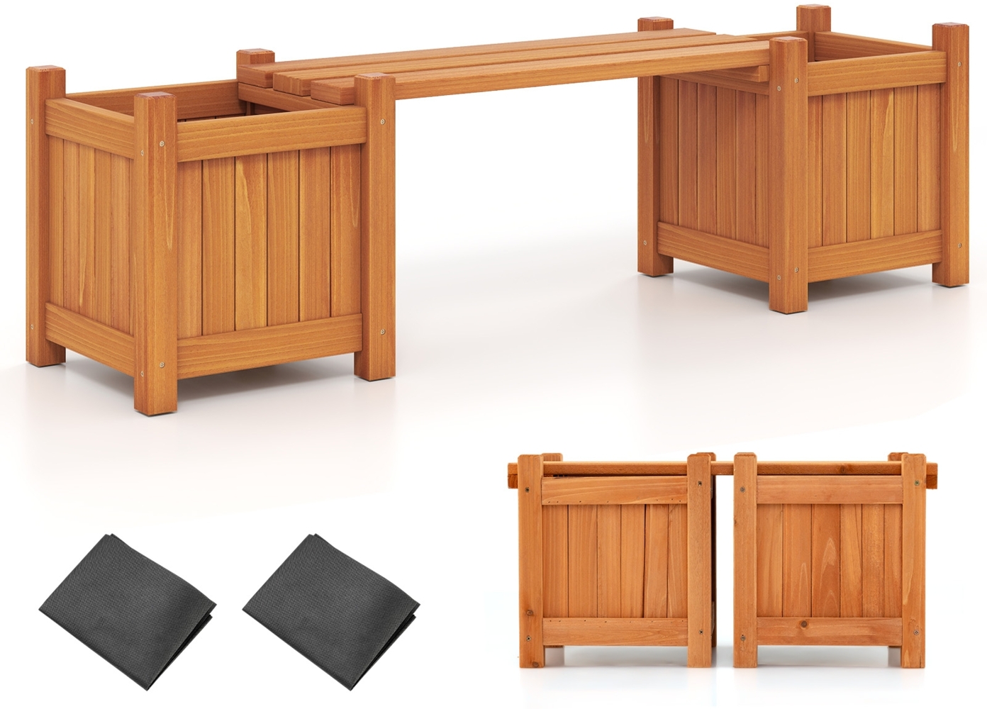 Massivholz Blumenkasten mit Gartenbank Holzbank mit 2 Seitlichen Pflanzkästen Sitzbank Natur Bild 1