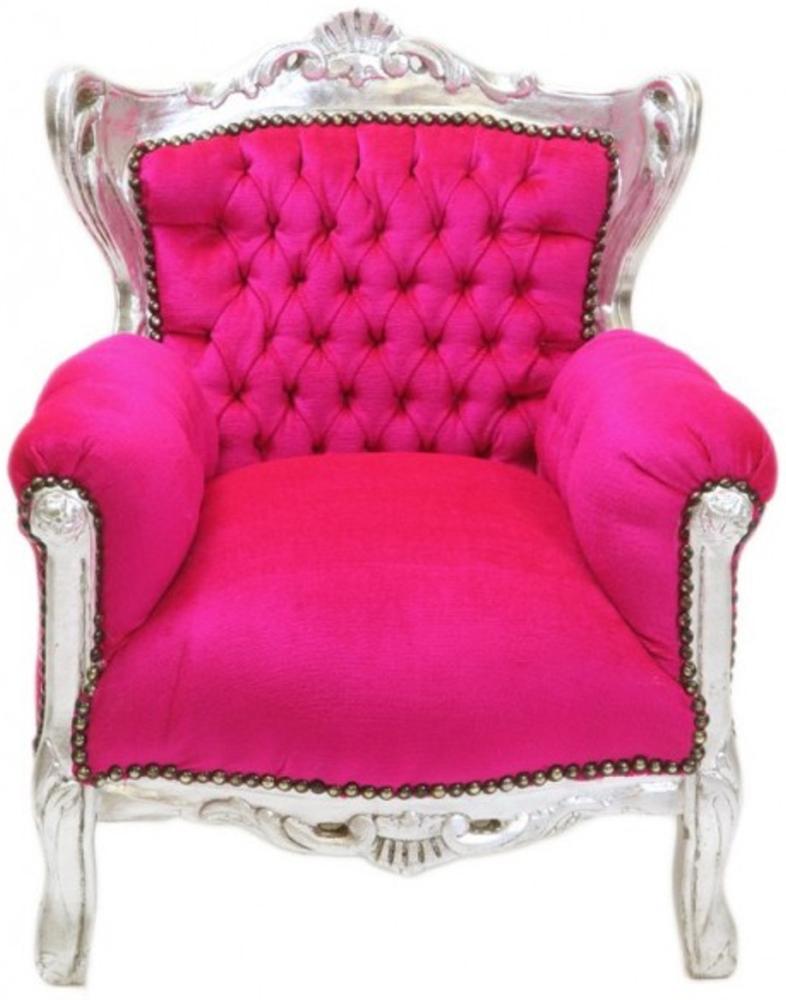 Casa Padrino Barock Kinder Sessel Pink / Silber - Möbel Bild 1