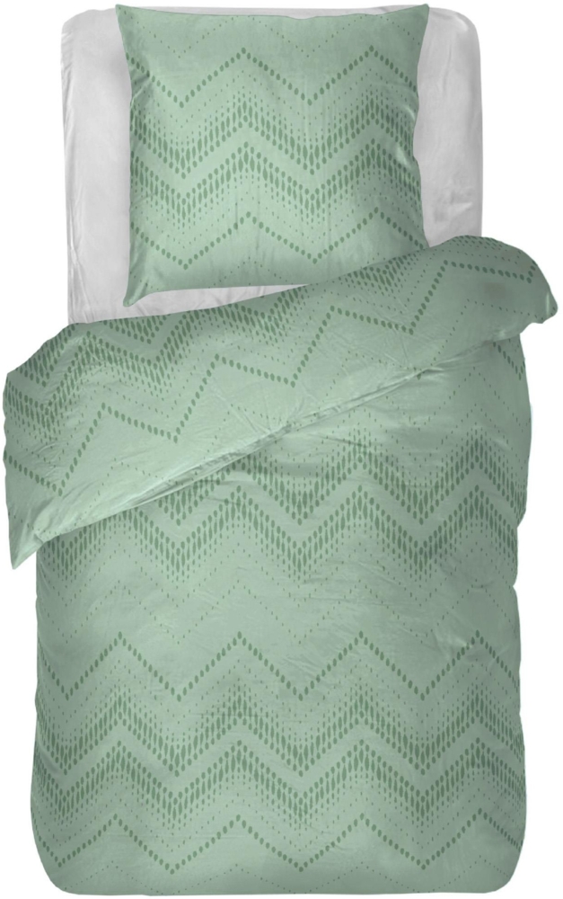 Bettwäsche 2-tlg ( ZickZack Mint ) - Öko-Tex - Bettbezug 135x200cm + Kissenbezug 80x80cm Bettdecken Set mit Reißverschluss, 100% Baumwolle Bild 1