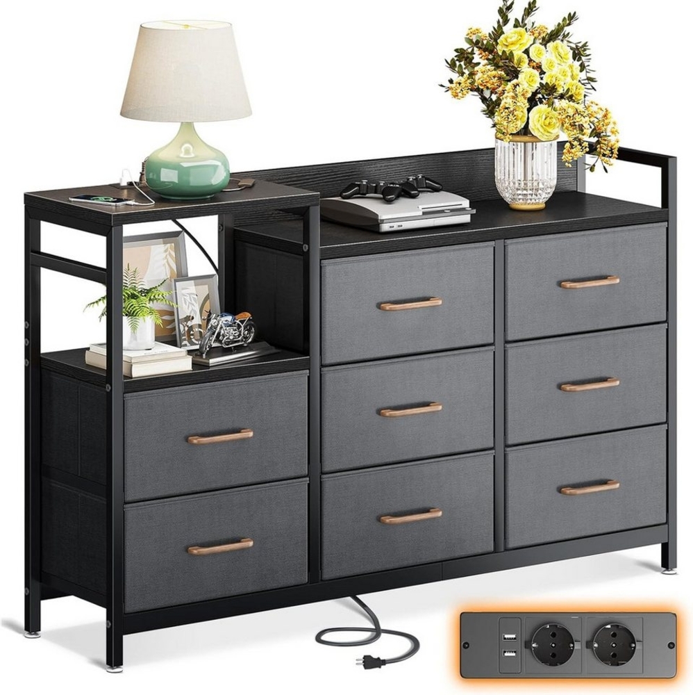 ODK Schubkastenkommode ODK Kommode mit Schubladen, 2 USB&2 AC-Anschlüssen, 8 Schubladen, 132×30×88cm Bild 1