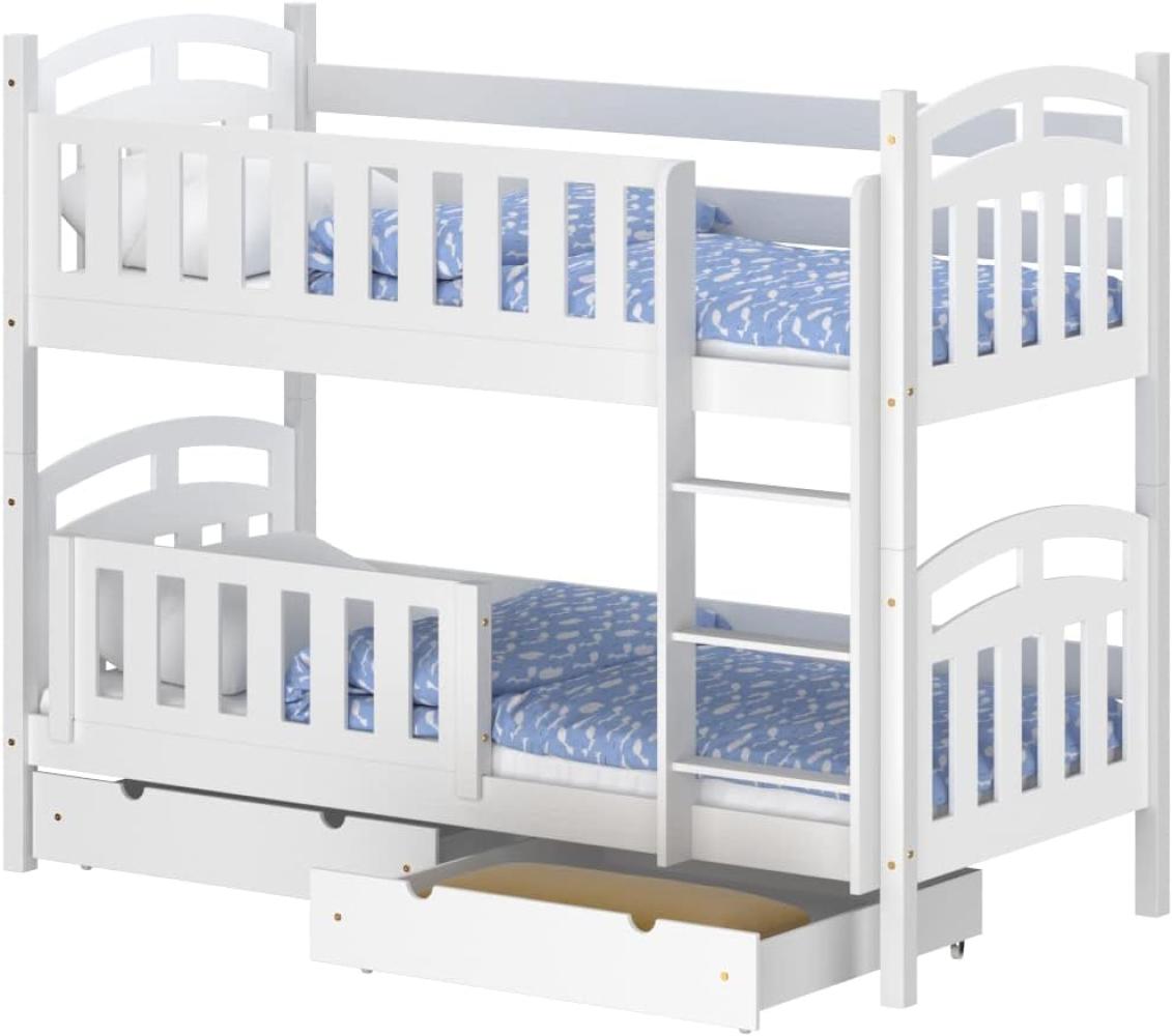 WNM Group Hochbett mit Rausfallschutz und 2 Schubladen Suzie - aus Massivholz - Kinderbett fr Mdchen und Jungen - Absturzsicherung Kinderhochbetten 200x90 cm - Wei Bild 1