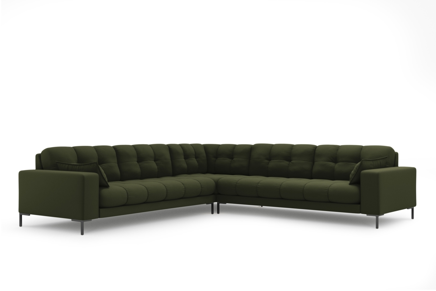 Micadoni Symmetrisches Ecksofa Mamaia 6-Sitzer Strukturierter Stoff Neve Grün schwarze Beine Bild 1