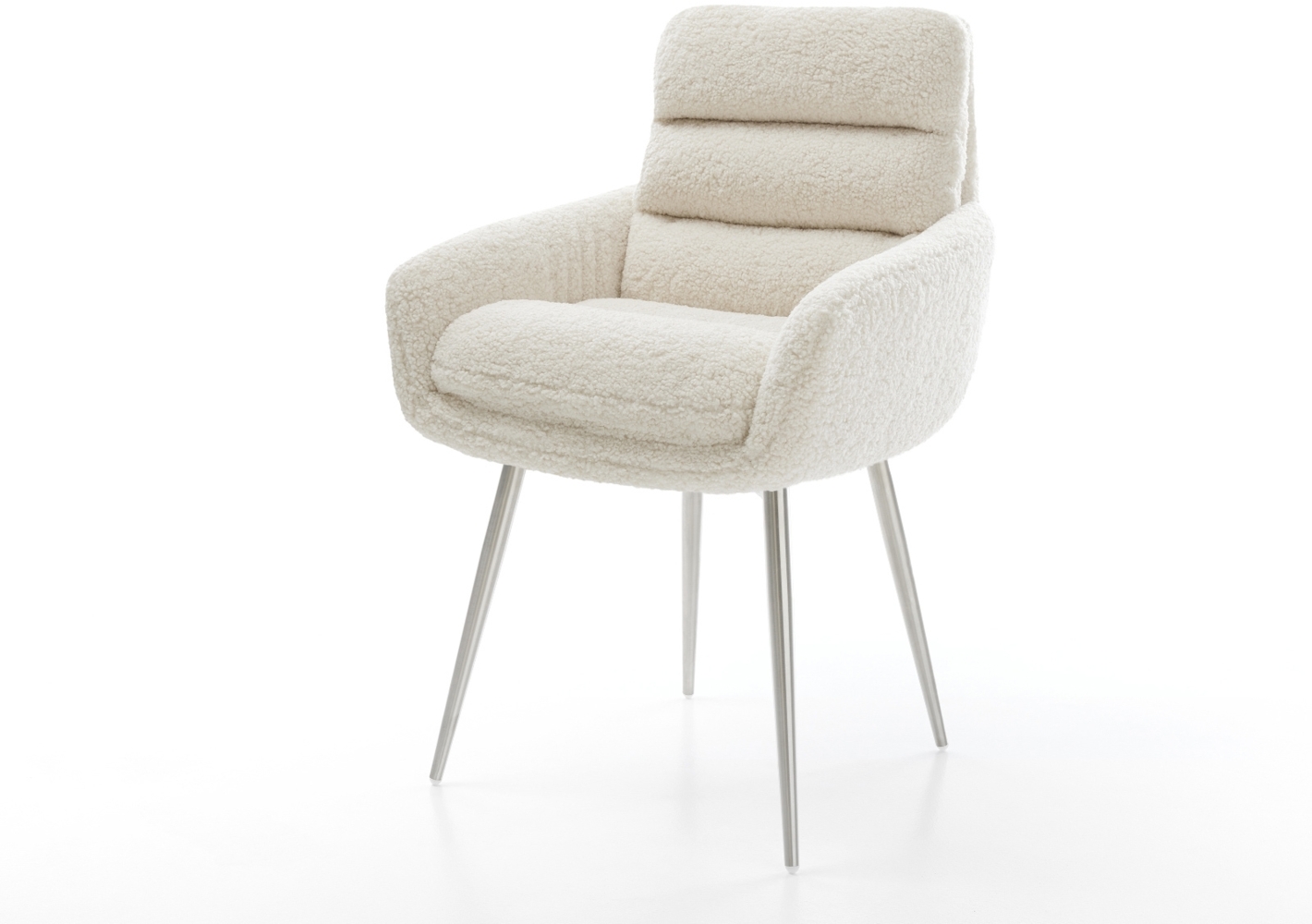 Esszimmerstuhl Abelia-Flex mit Armlehnen Teddystoff Beige 4-Fuß konisch Edelstahl Bild 1