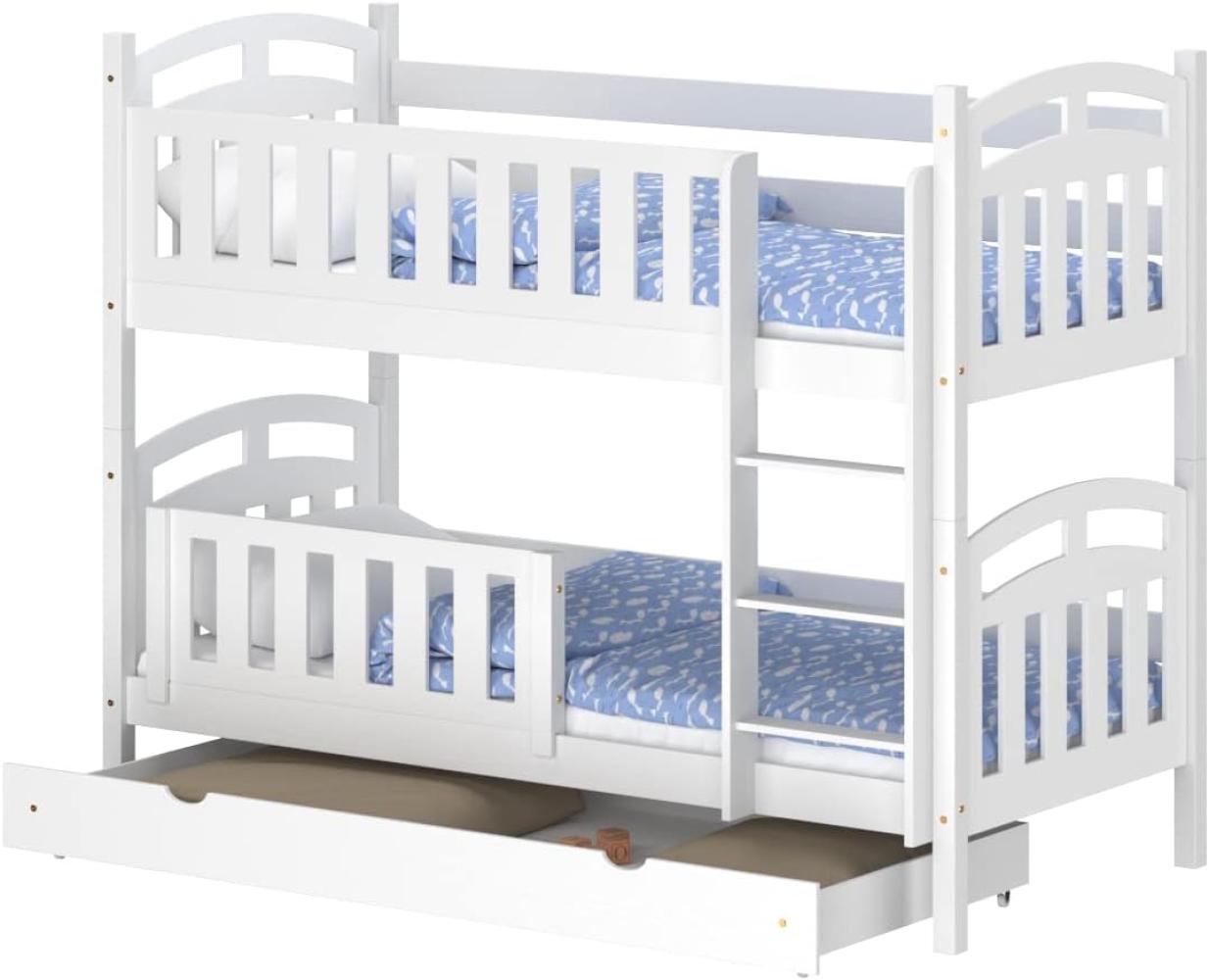 WNM Group Hochbett mit Rausfallschutz und Schublade Suzie - aus Massivholz - Hochbett Kinderbett fr Mdchen und Jungen - Absturzsicherung Hochbett - Kinderhochbetten 160x80 cm - Wei Bild 1