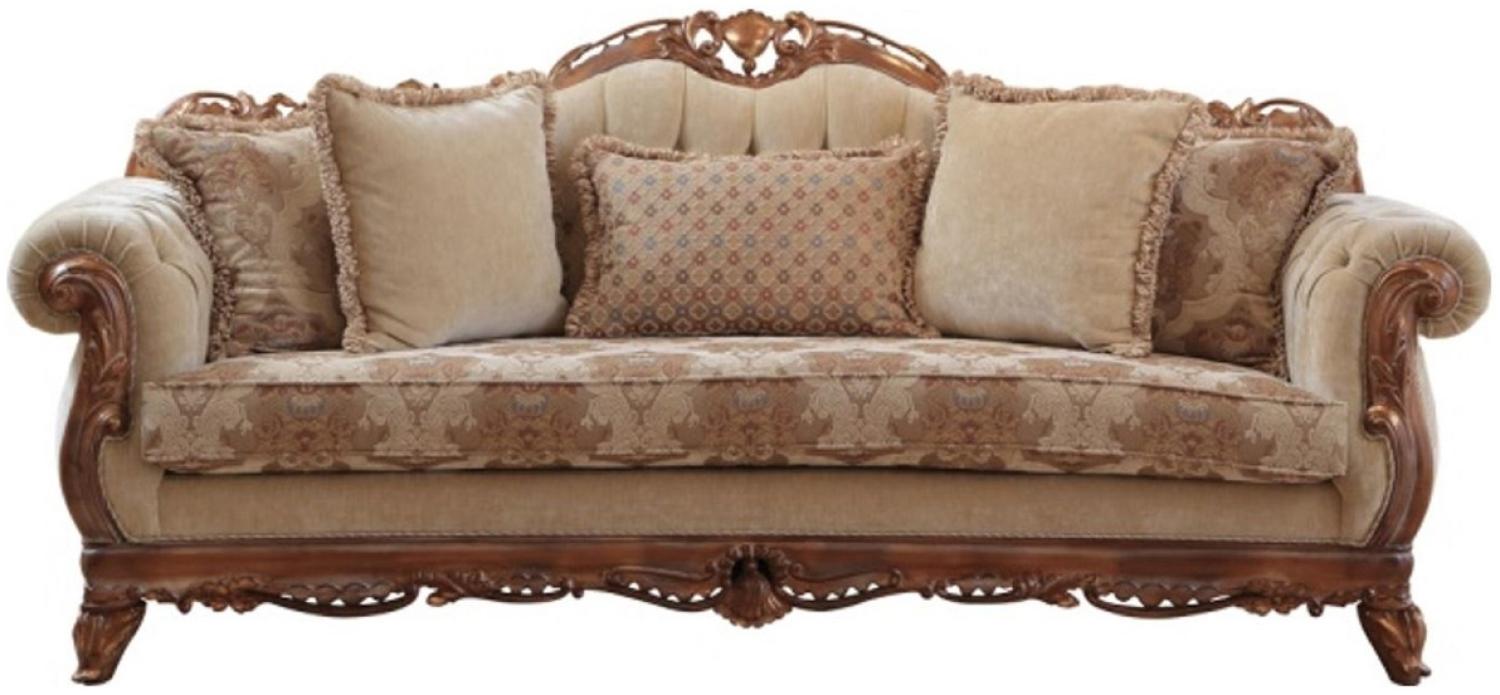 Casa Padrino Luxus Barock Sofa Beige / Braun - Prunkvolles Wohnzimmer Sofa mit elegantem Muster - Barock Wohnzimmer Möbel Bild 1