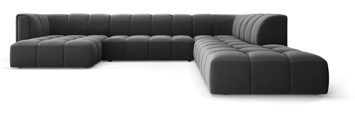 Micadoni Modulares Panorama Ecksofa Serena 7-Sitzer Samtstoff, Grau, Rechts Bild 1