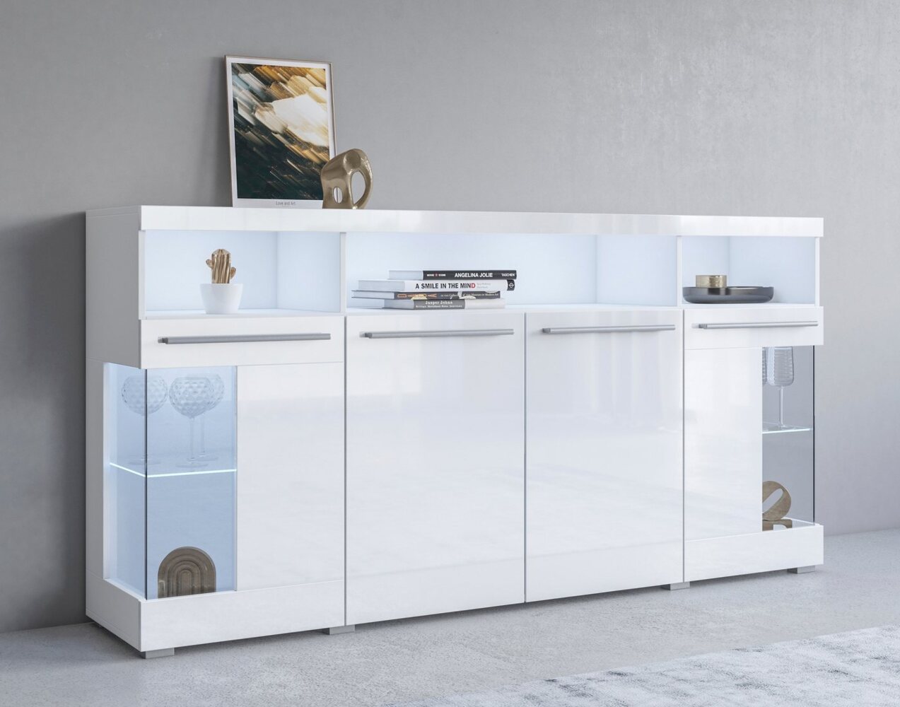 INOSIGN Sideboard India,Breite 182cm, stilvolle Kommode mit Glastüren, Kombikommode viel Stauraum, Einlegeböden verstellbar,ohne Beleuchtung Bild 1