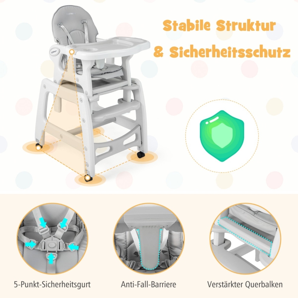 3 in 1 Babystuhl Hochstuhl & Essstuhl & Kindersitzgruppe 62 x 51 x 104 cm Grau Bild 1