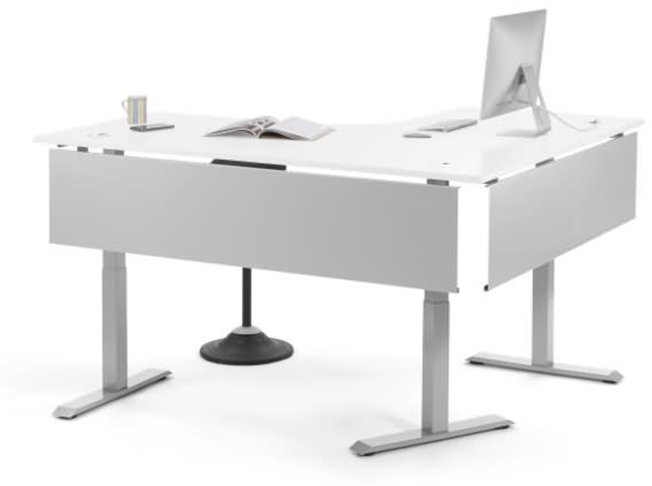 Soennecken Ecktisch elektrisch verstellbar re Gestell silber Platte we Bild 1