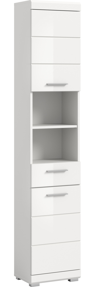 Xonox Scout Hochschrank (B/H/T: 37x191x31 cm) in weiß Nachbildung und weiß Hochglanz tiefzieh Bild 1