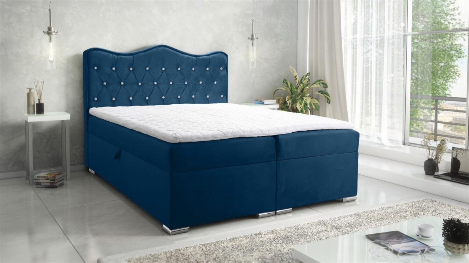 Boxspringbett Schlafzimmerbett SULTAN New in Stoff Velvet X Dunkelblau 200x200cm Bild 1