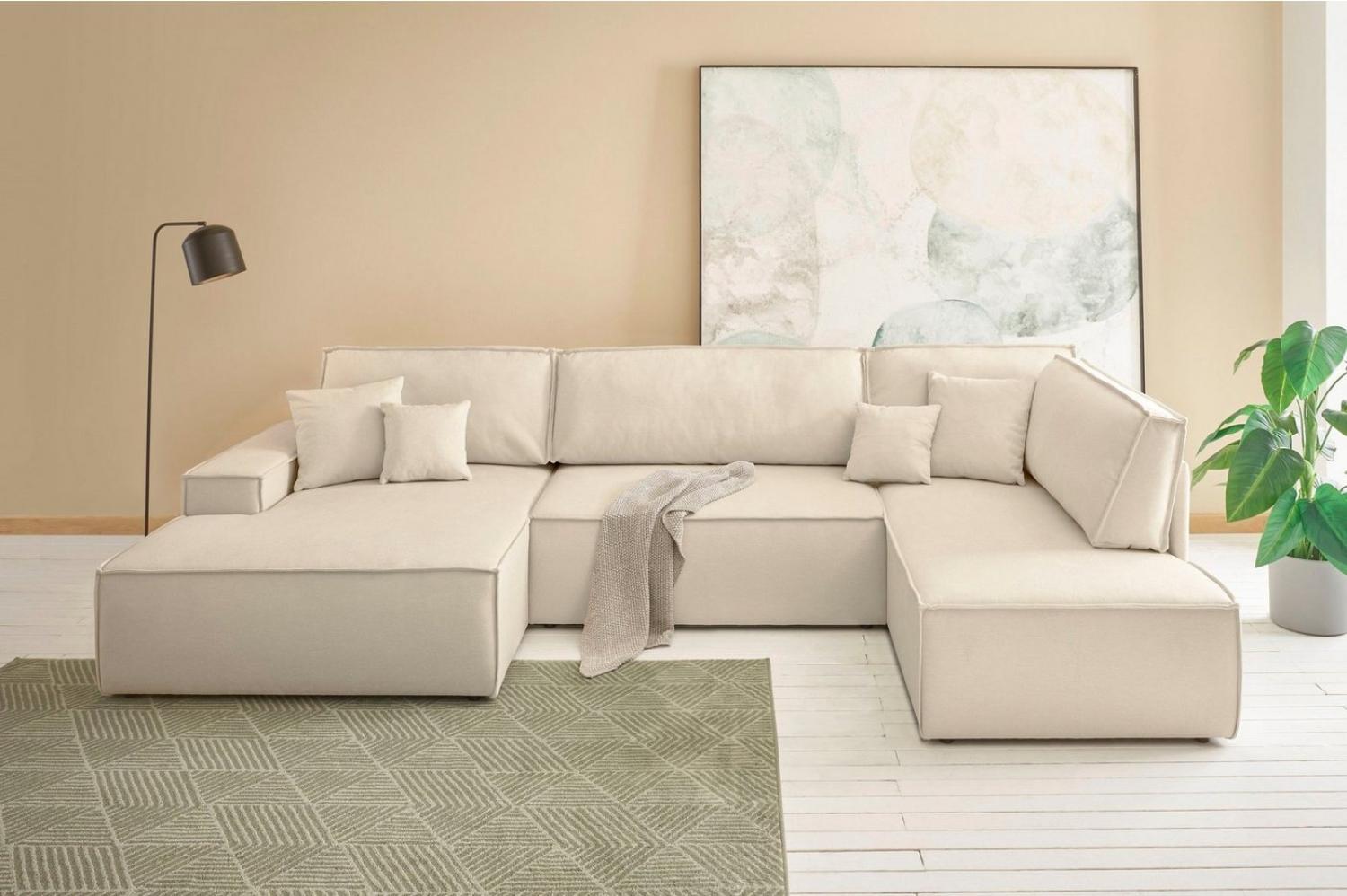 andas Wohnlandschaft FINNLEY U-Form XXL 329 cm, Schlafsofa, Schlaffunktion m. Bettkasten, (194/139 cm), Bouclé, Struktur und Cord Bild 1