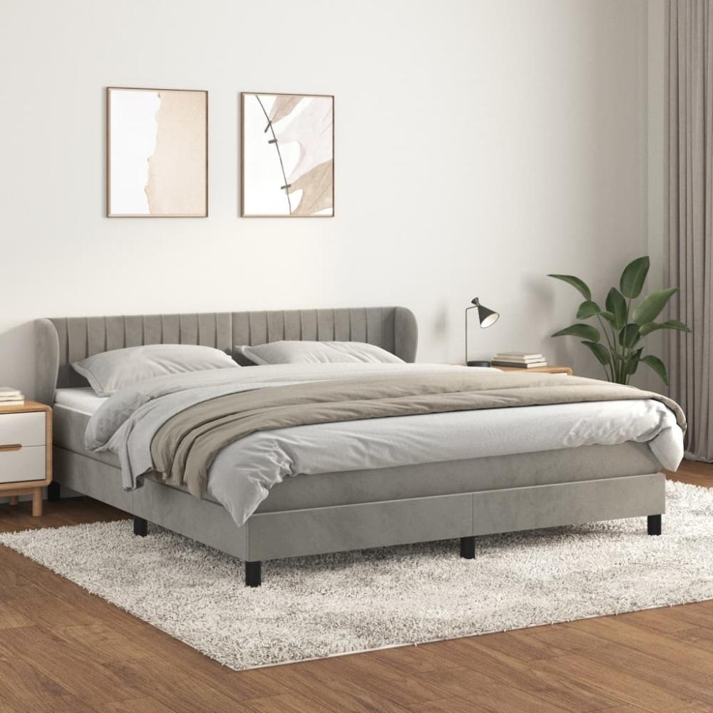 vidaXL Boxspringbett mit Matratze Hellgrau 160x200 cm Samt 3127619 Bild 1