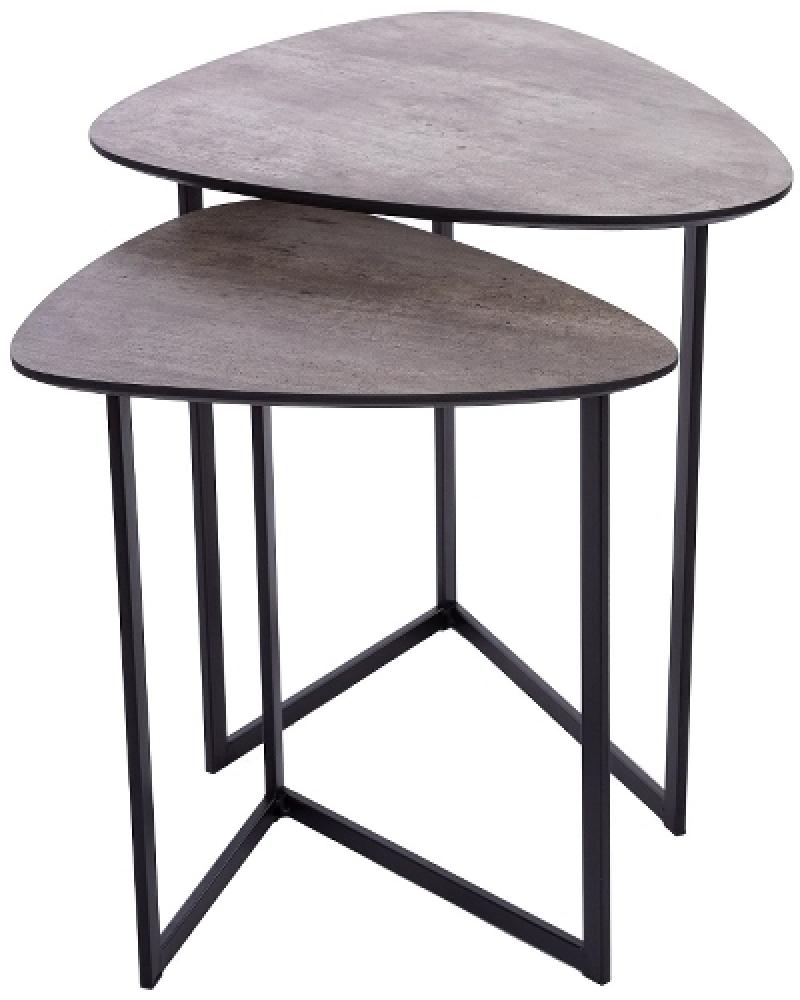 Beistelltisch 2er Set Holz MDF in Hellgrau dreieckig mit Metallgestell Schwarz Bild 1