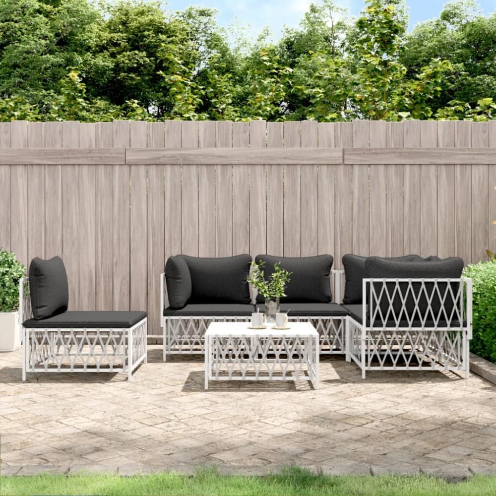 vidaXL 6-tlg. Garten-Lounge-Set mit Kissen Weiß Stahl 3186886 Bild 1