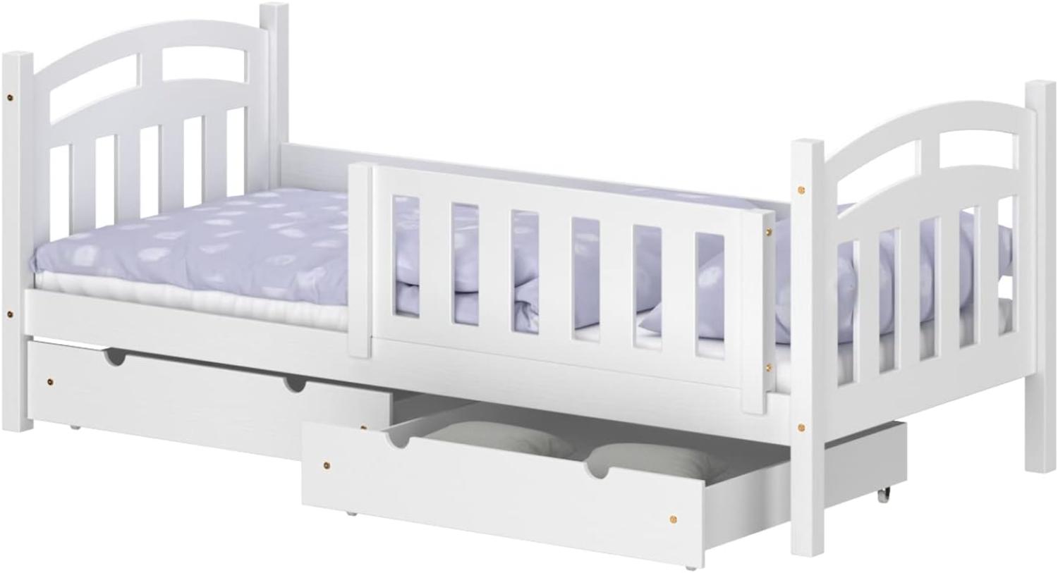 WNM Group Kinderbett mit Rausfallschutz Suzie - Jugenbett aus Massivholz - Bett mit 2 Schubladen fr Mdchen und Jungen - Funktionsbett 190x90 cm - Wei Bild 1