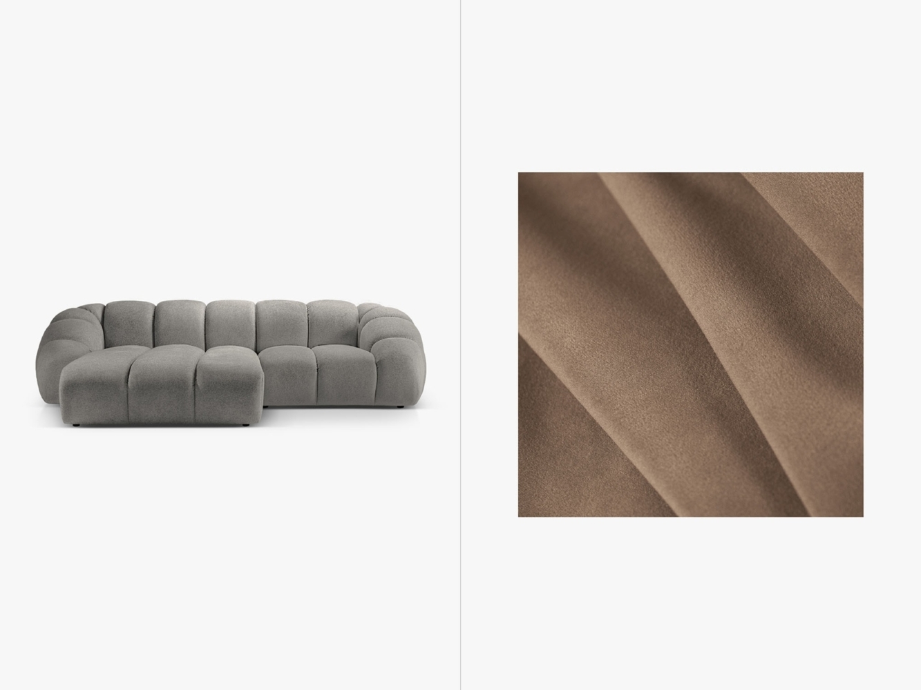 Micadoni Ecksofa Diana 3-Sitzer Links Samtstoff Grau Braun Bild 1