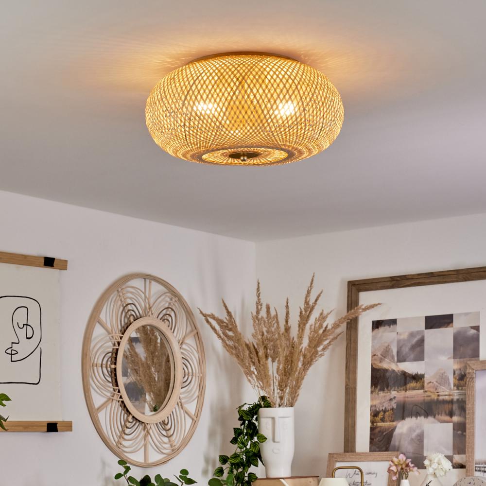 hofstein Deckenleuchte »Decollatura« runde Deckenlampe aus Holz/Metall in Natur/Messingfarben, ohne Leuchtmittel, Leuchte in Gitter-Optik mit tollen Lichteffekten, Ø38cm, 3xE27 Bild 1