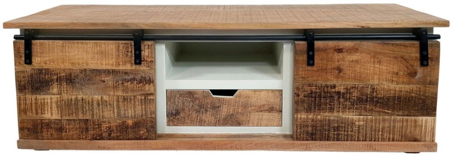 TV Schrank Massivholz B 125 H 45 cm TV Lowboard Fernsehschrank California weiß Mangoholz massiv Bild 1