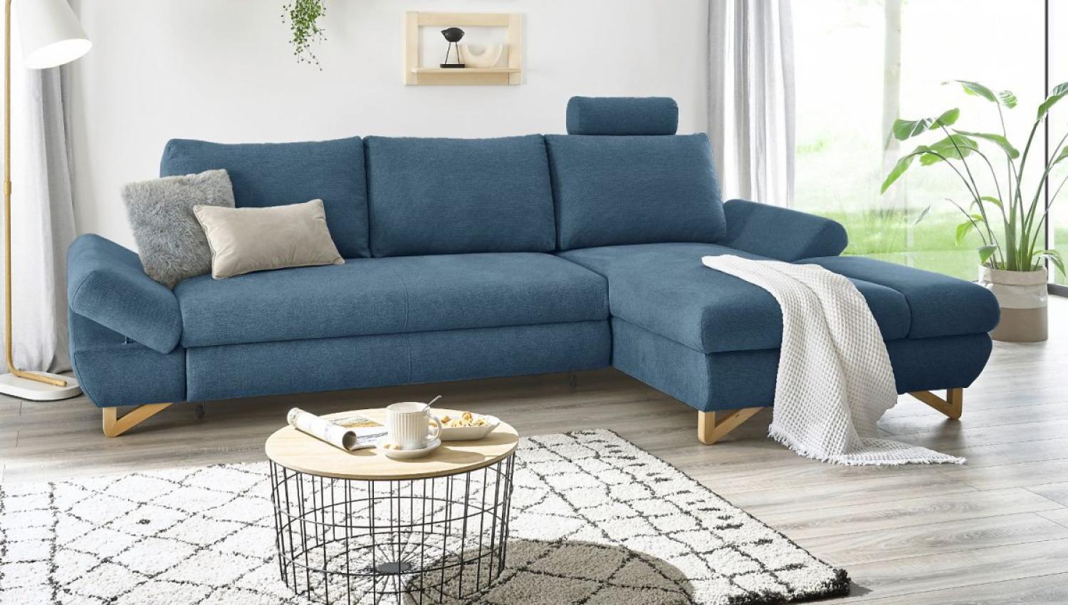 Ecksofa Skalm in blau mit Bettfunktion 284 cm Bild 1