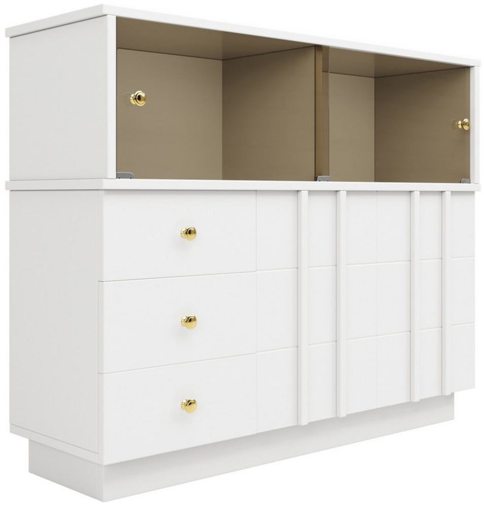 HAUSS SPLOE Sideboard Küchenschrank mit Glastüren für Küche, Esszimmer, Wohnzimmer, Weiß Bild 1