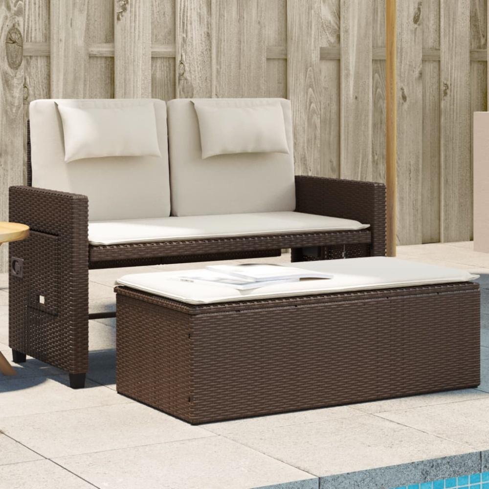 vidaXL Gartenbank Verstellbar mit Kissen Braun Poly Rattan 365818 Bild 1