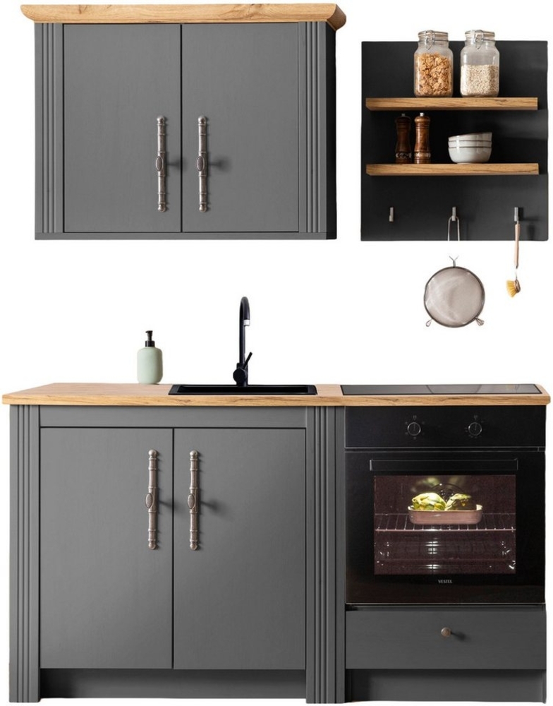 KOCHSTATION Küchenzeile KS-Westminster, Pantryküche im Landhaus Stil, hochwertige Metallgriffe, (Set), Breite 164 cm, Kommode, Wandpaneel, Hängeschrank und Herdumbau Bild 1