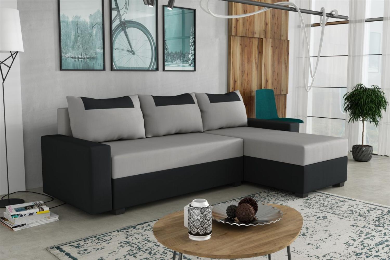 Ecksofa Schlafsofa Sofa HEDVIG LUX Manila Schwarz- Hellgrau Ottomane Rechts Bild 1