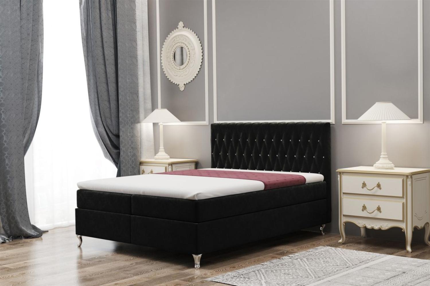 Boxspringbett Schlafzimmerbett ESME 160x220cm in Stoff Riviera Schwarz Bild 1