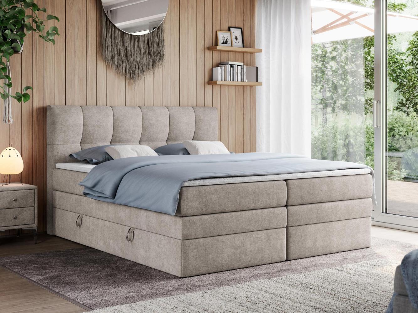 Boxspringbett mit Doppelmatratze - ALVIN-KING Beige 140 x 200 cm Stoff Mittelfest (H3) Bild 1