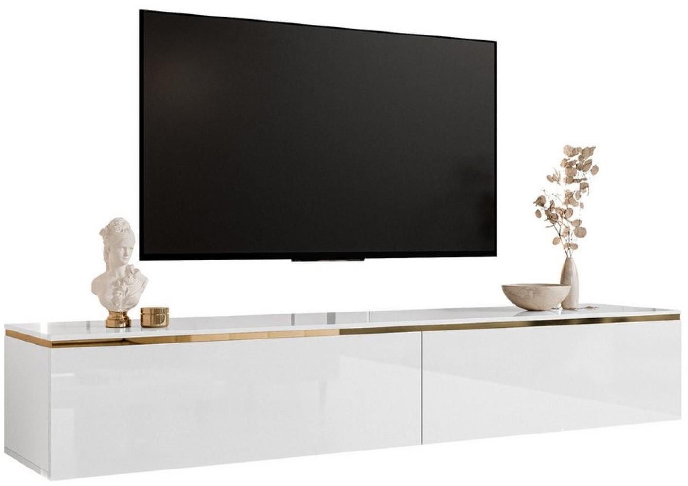 Lookway Lowboard AURORA mit Led Beleuchtung Hängende TV-Schrank 180 cm Weiß Hochglanz, Breite: 180 cm Bild 1