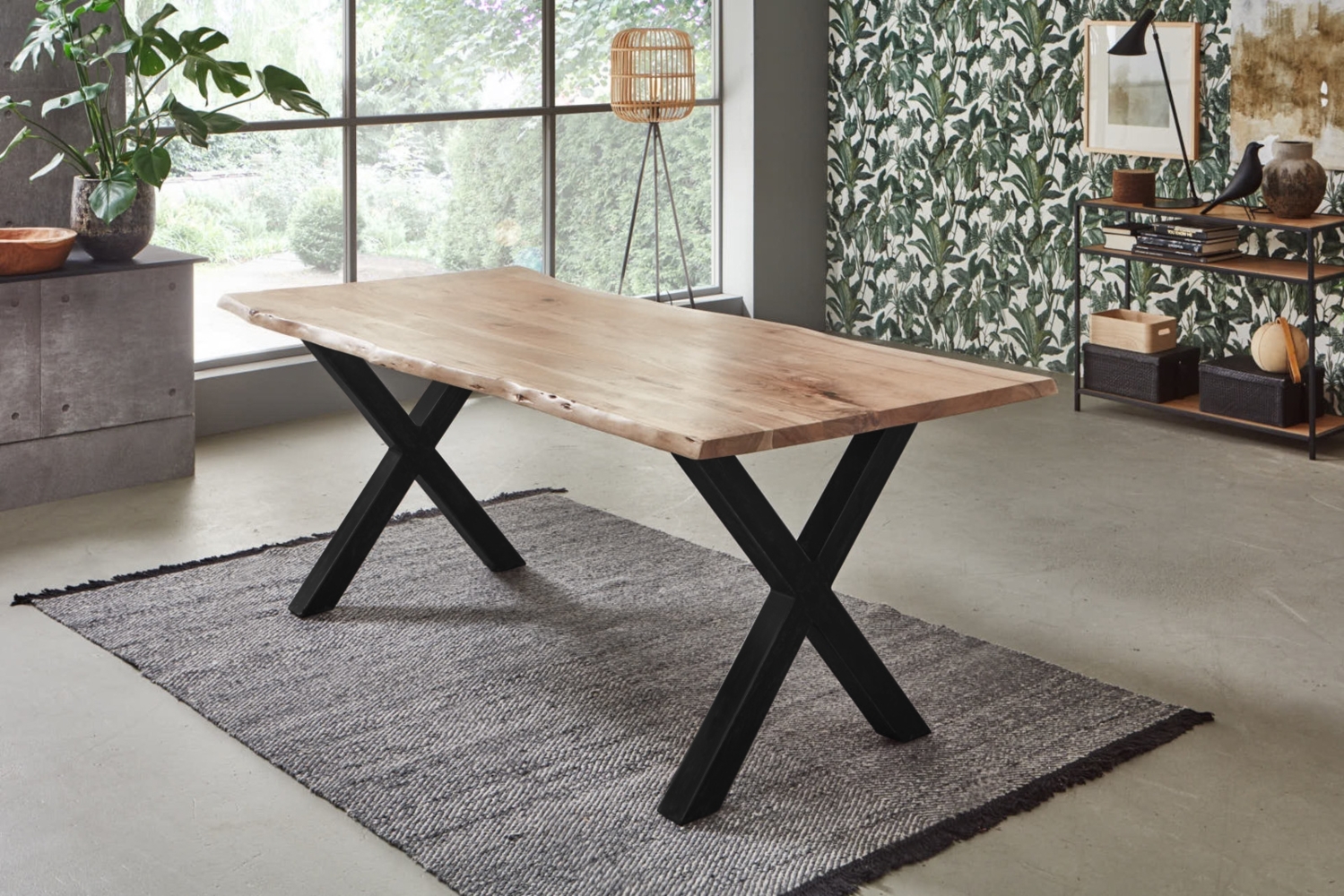Esstisch Baumkante Akazie naturfarben 280 x 100 cm X-Gestell schwarz FREDERIK 80994728 Bild 1