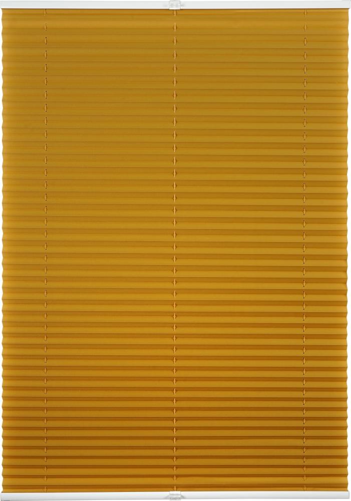 ondeco Plissee ohne Bohren mit Klemmträger viele Farben, Sonnenschutz für Fenster innen, Lichtschutz und Blickdicht, Plissee klemmfix Faltrollo Sichtschutz für Tür - Gold-Ocker - 60x130 cm Bild 1