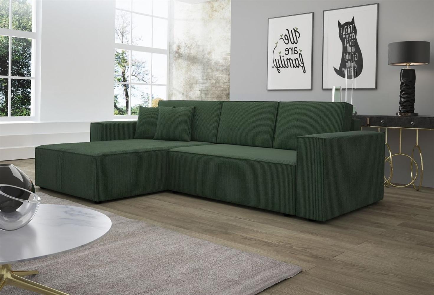 Ecksofa Schlafsofa Sofa CONOR Stoff Dunkelgrün Ottomane Links Bild 1